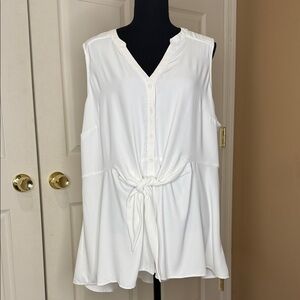 Torrid White Sleeveless Tie-Front Blouse